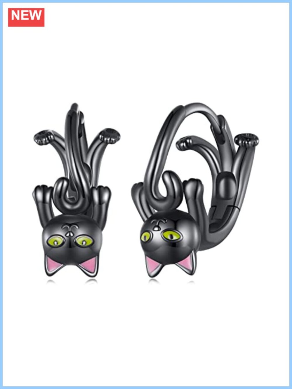 925 Sterling Silver Huggie Earrings Black Cat Hypoallergenic Women